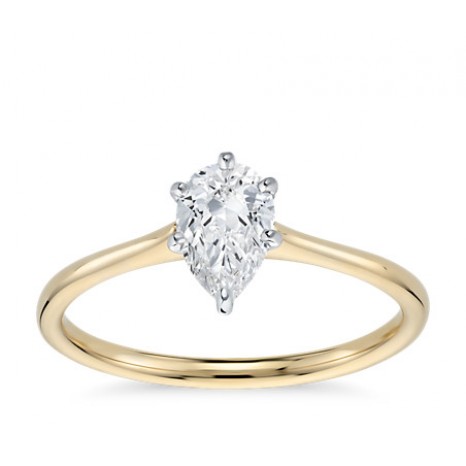 Pear Cut Solitaire Engagement Ring in 14K Yellow Gold